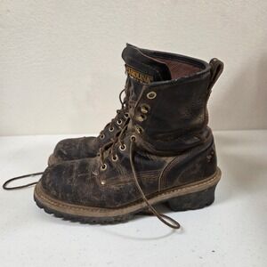 Carolina CA1421 Mens 8 M Brown Leather Steel Toe Logger Work Boots ASTM F2413-11